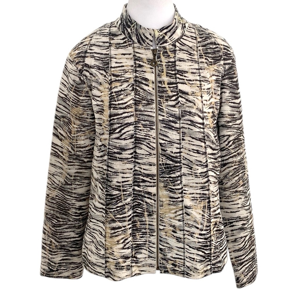 Molly & Maxx Petite Animal Print Gold Metallic Paint Lightweight Jacket US PL